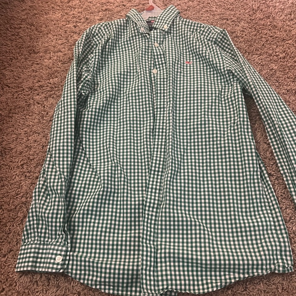 Vineyard Vines Green Checkered Boy's Shirt (XL)